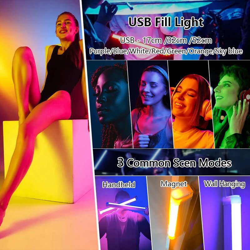 Luces de relleno LED de mano, lámparas USB, ambiente de concierto, varita decorativa, iluminación de fotografía recargable, lámparas de Flash de Selfie regulables