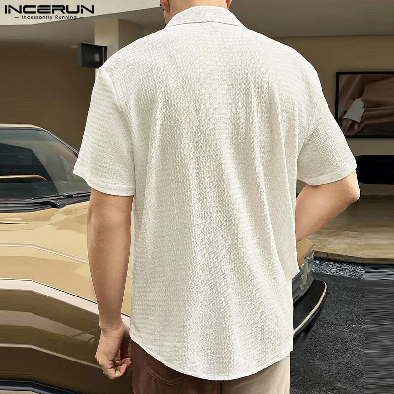 2024 Men Shirt Solid Color Lapel Short Sleeve Button Korean Streetwear Men Clothing Summer Fashion Casual Shirts INCERUN S-5XL