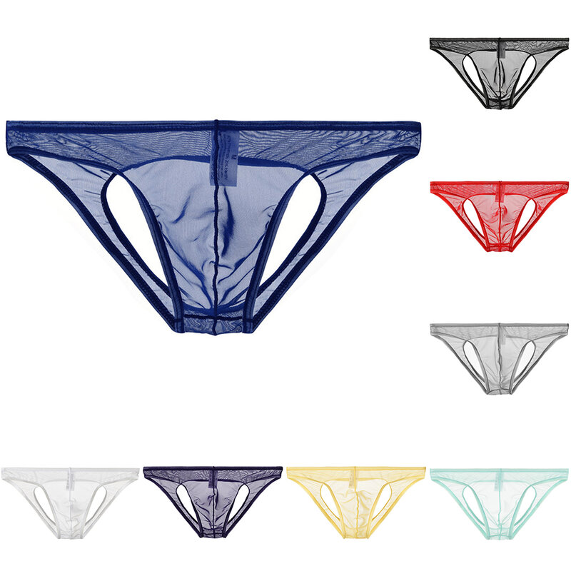 Men Ultra-Thin Transparent Sheer Briefs Quickly Drying Underwear Open Crotch Thong Breathable Panties Low Rise Elasticity Panty