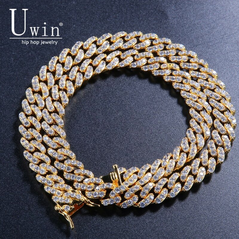 Uwin 9mm Iced Out Cuban Chian CZ Punk Pink Miami y2k Necklace Jewelry For Gift Women Accessories