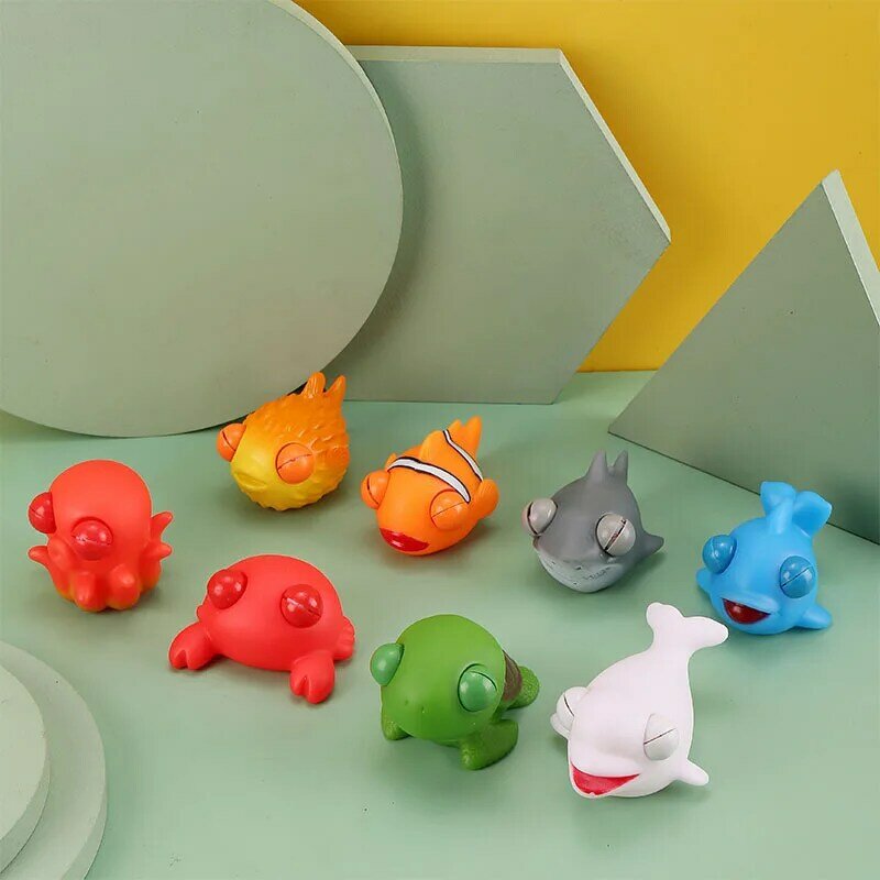 재미있는 노벨티 귀여운 큰 눈 해양 동물 모델 벤트 장난감 시뮬레이션, 물고기 짜기 장난감, 불안 해소, 어린이 스트레스 해소