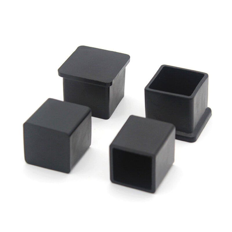 4pcs Square Chair Leg Caps Black Rubber Table Furniture Feet Pipe Tubing End Cover Cap Socks Plug Floor Protection Pad 19mm-80mm