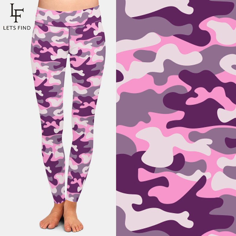 LETSFIND-하이웨이스트 운동 레깅스 패션 핑크 카모플라주 디지털 프린팅 여성 따뜻한 레깅스, 핑크 레깅스 여성 레깅스