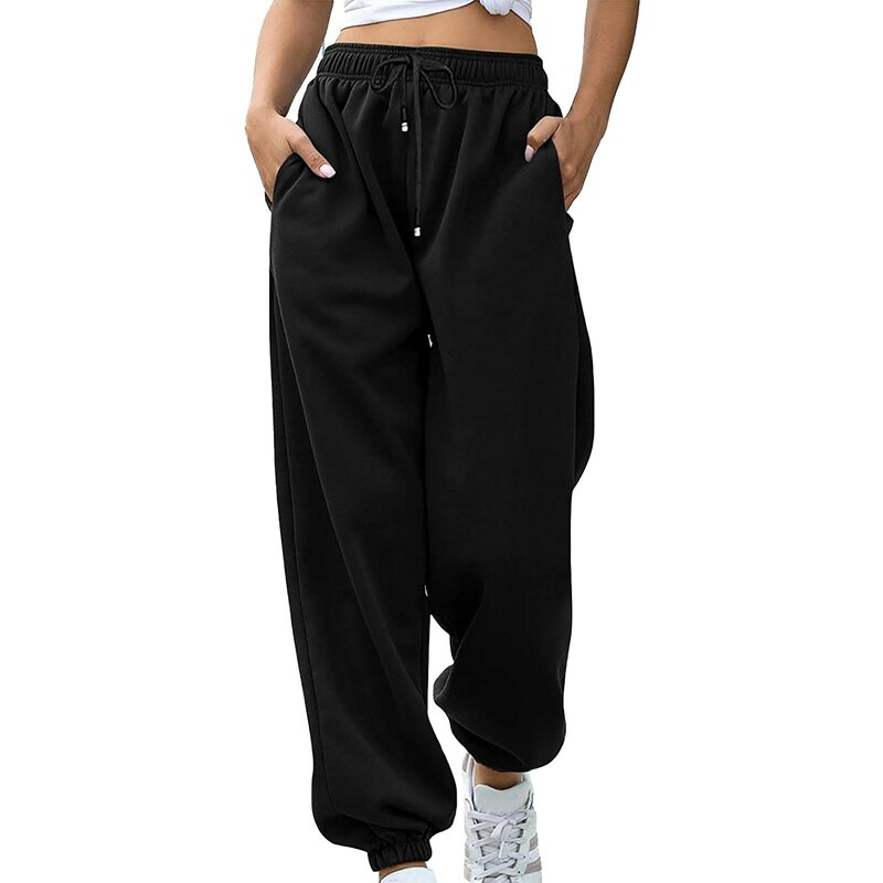 2024 New Solid Color Joggers Sweatpants Workout High Waisted Yoga Pants With Pocket Classic All Match Plus Size Trousers