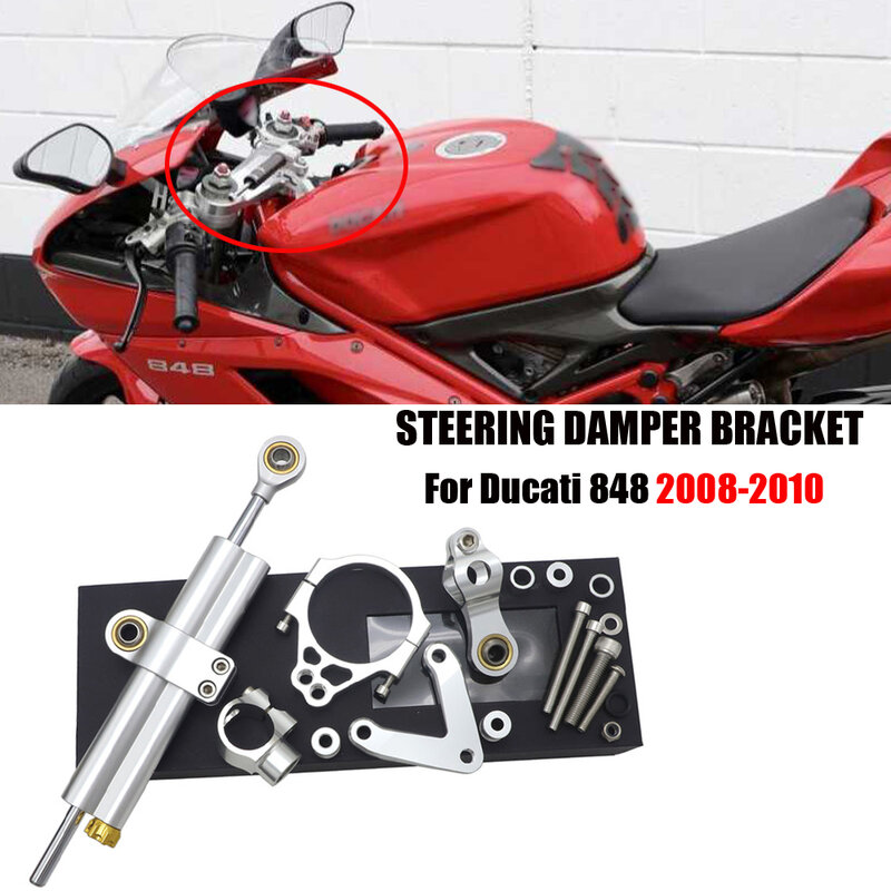 Para ducati 848 cnc steering damper estabilizador com suporte conjunto saftety kit de controle 2008-2010 anodizado moto peças acessórios