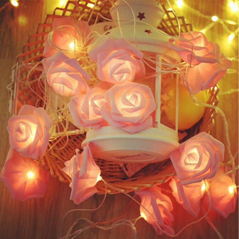 Lampu Tali Bunga Mawar Peri 1.5M/3M/6M Baterai/Lampu Dekorasi Liburan Natal Berdaya USB untuk Pernikahan Valentine Tali LED