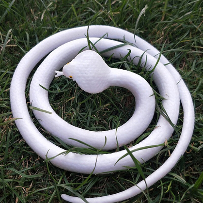 Fake Snake Vivid Simulated Snake Toy Realistic Snake Prank Prop Cosplay Props Tricky Playthings for Kids Children (White)