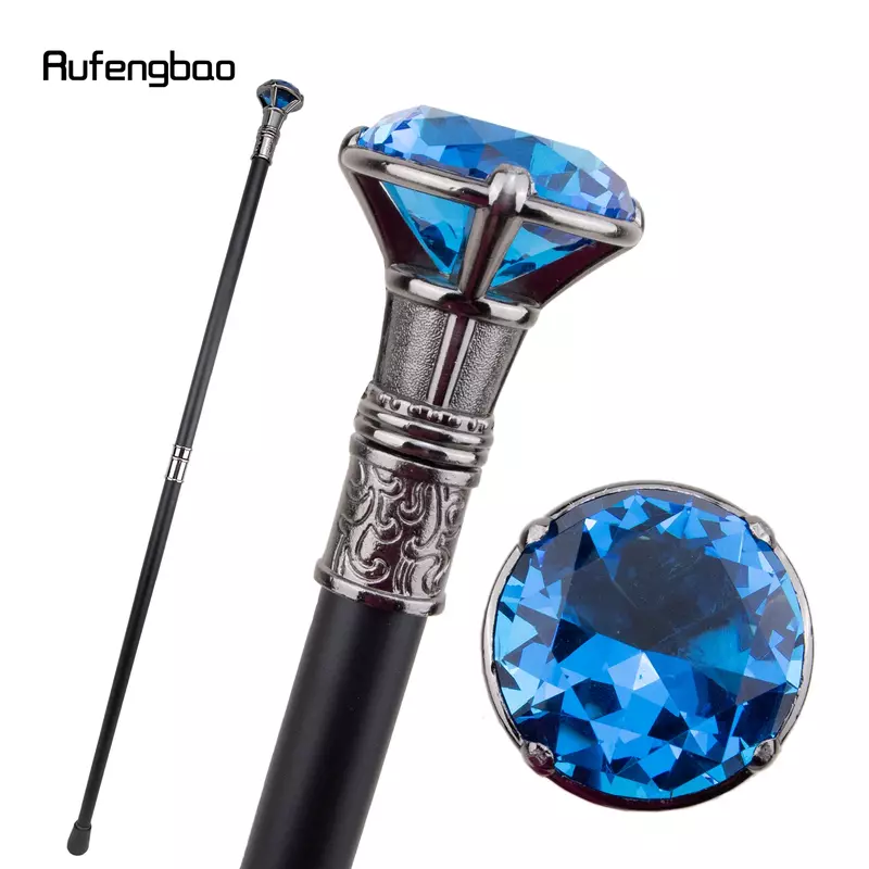 Tongkat berjalan perak jenis berlian biru mode dekorasi tongkat berjalan pria elegan Cosplay tongkat kenop Crosier 93cm