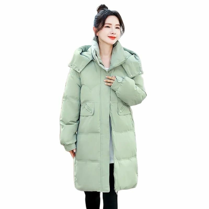 Winter 2023 New Down Cotton-Padded Jacket Zipper Coat w\Women's Long Loose Fashion Joker Padded Warm Casual Solid Color Outcoat