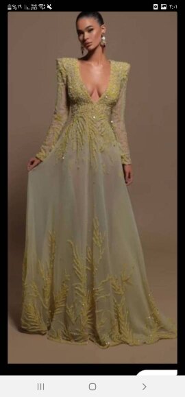 Fairytale Green Lace And Tulle Party Gowns Dubai Arabic Women Evening Dresses Puff Long Sleeves V neck Formal Prom Gowns Robe de