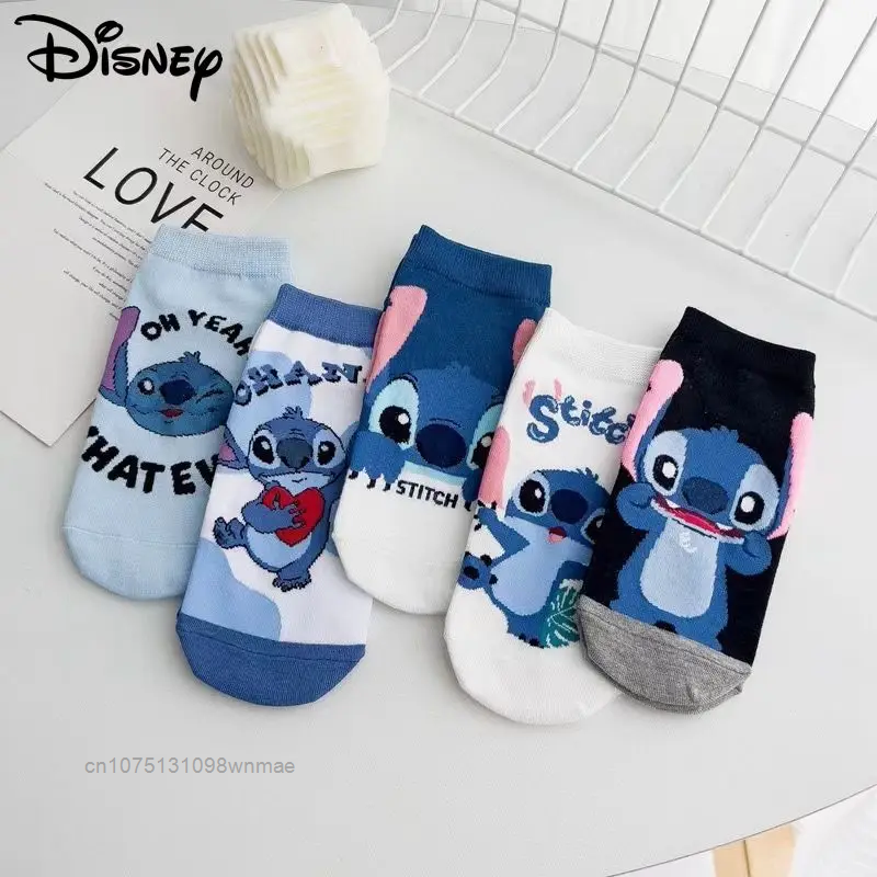 5 par Disney Stitch Boat Socks czyste bawełniane wiosenne i letnie dziewczyny urocze kreskówki sportowa osobowość modne krótkie skarpetki