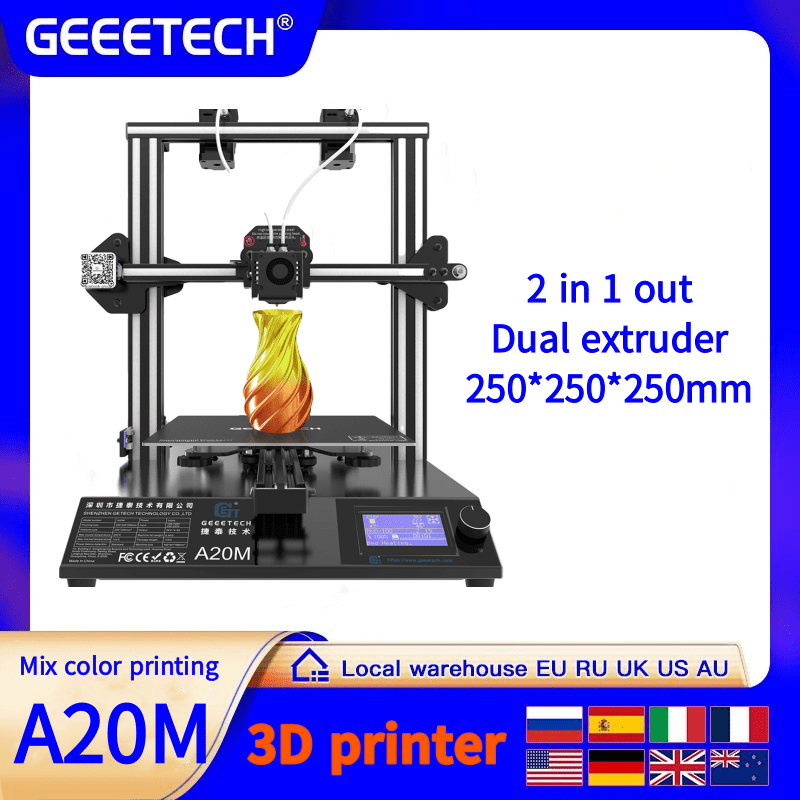 Geeetech A30T A20M A10T A10M Mizar M  большой 3d принтер многоцветный 3 экструдер двойной оси z, 320*320*420, высокая точность быстрого сборки 3d принтер DIY kit