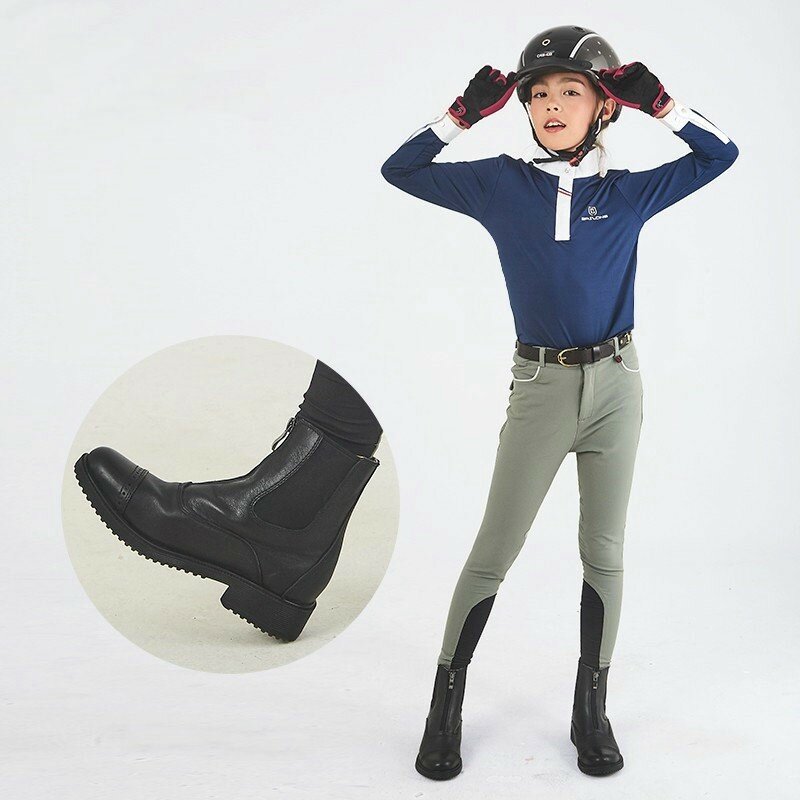بوت ركوب الخيل Plush Style Spring And Summer Cowhide Breathable Short Barrel Children's Equestrian Boots
