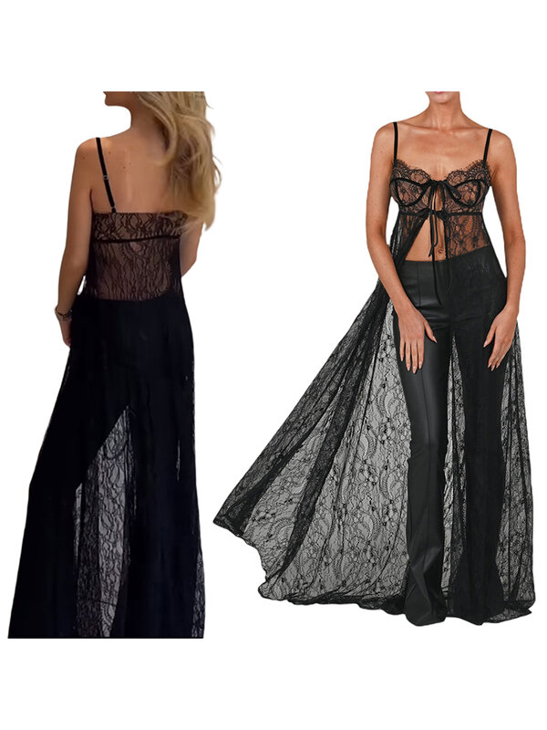 Kimono en dentelle transparente pour femmes, robe maxi transparente, cardigan sexy, tenue de bain imbibée