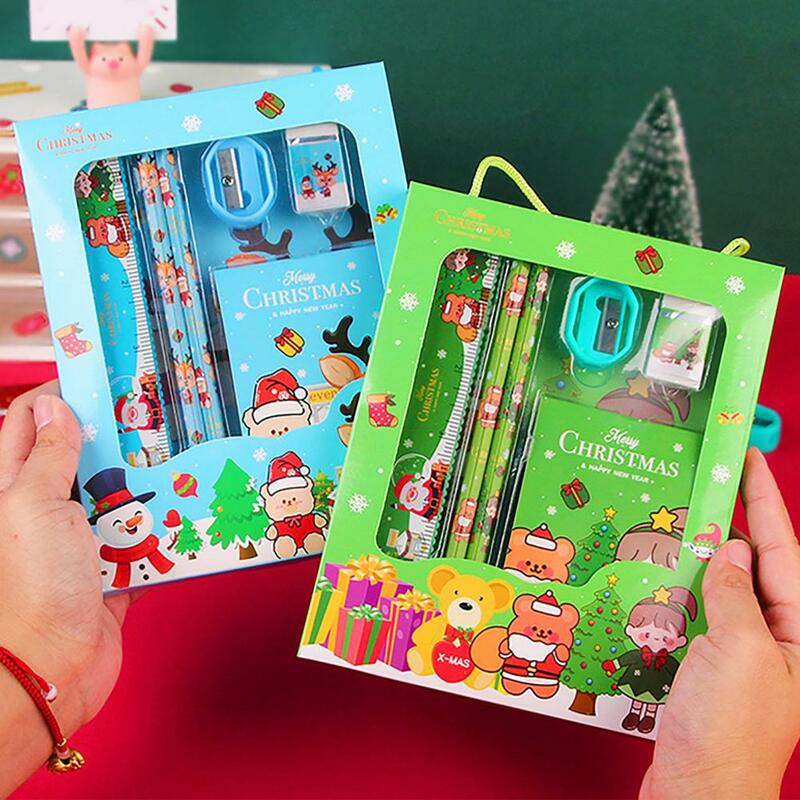 Family Gift Stationery Set Kawaii Christmas Stationery Set Cartoon Xmas Pattern Pencil Sharpener Erasers Children's for Clean