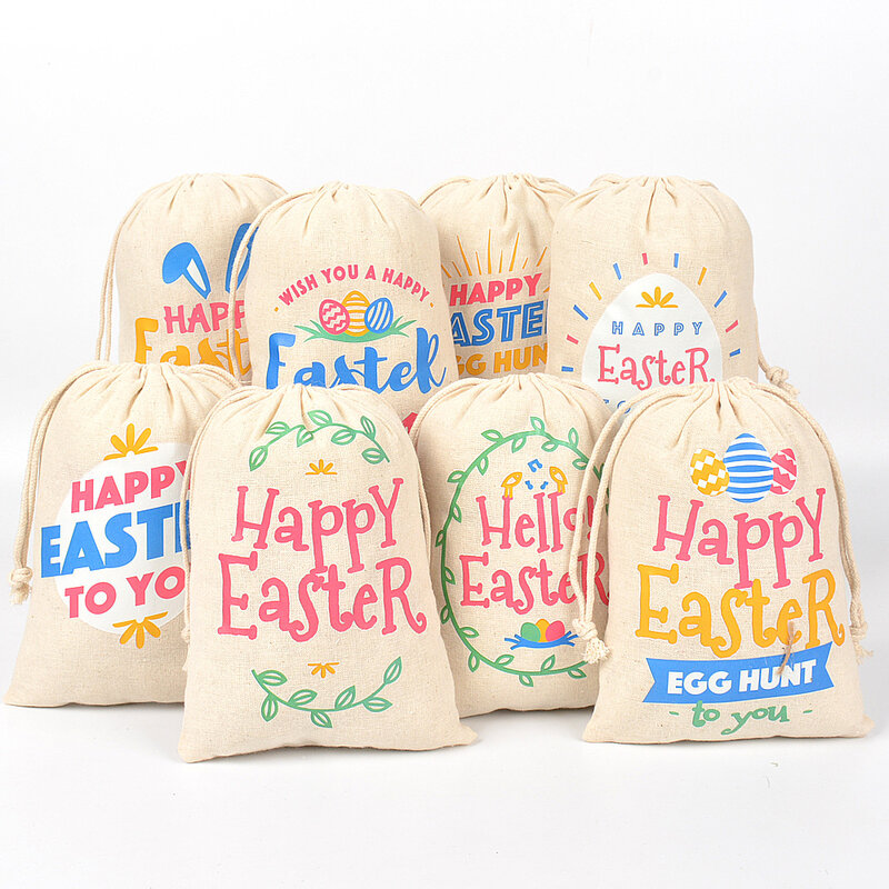 20 buah/lot 13*18cm Happy Easter Linen tas serut bundel anak-anak saku permen hadiah kemasan dapat digunakan kembali kantong pesta