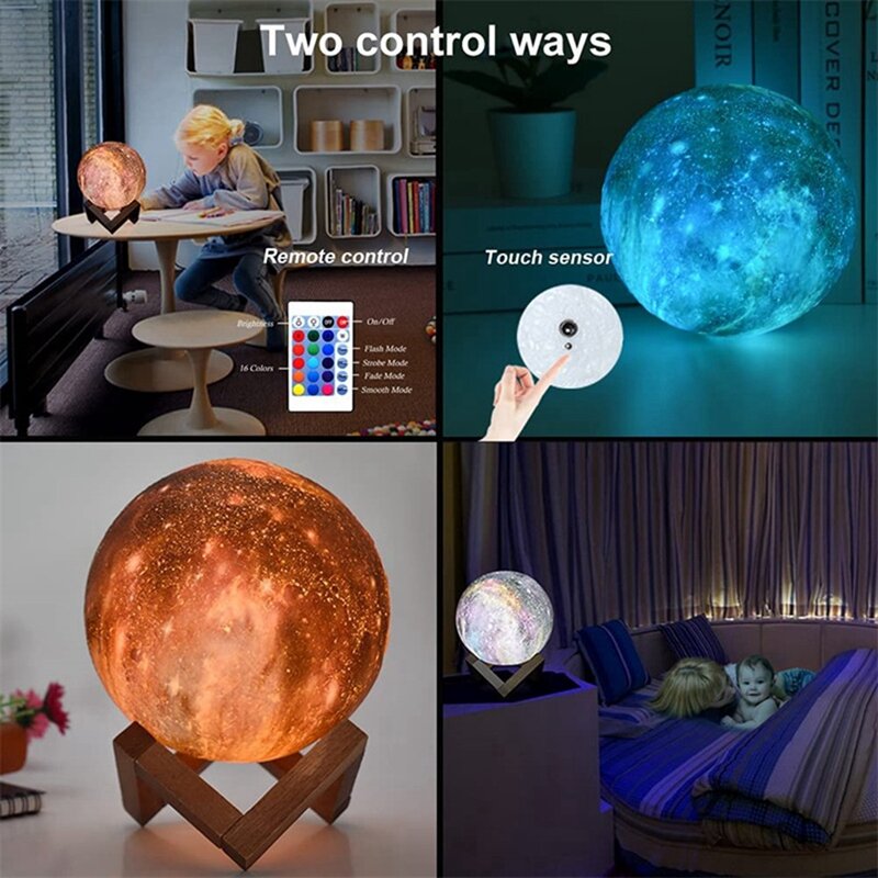 Детский ночник в виде Луны, лампа в виде Галактики, 3D Звезда, луна, изменение контакта и дистанционное управление