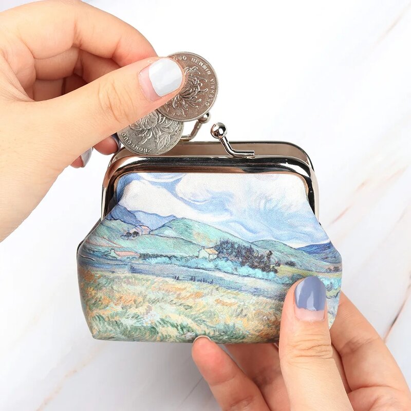 Small Wallet Women Mini Printing Coin Purses Hasp Cash Card Handbags Clutch Money Change Bag Famous Van Gogh Oil Printing