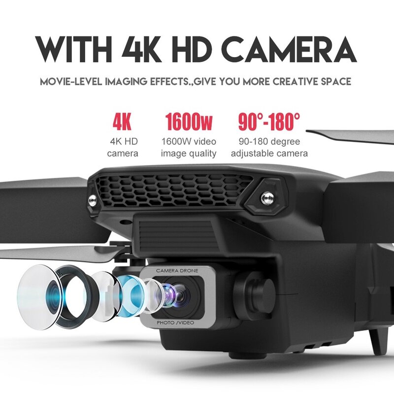Dobrável Dual HD Camera Drone, Helicóptero RC, FPV, Avental de altura, E88Pro, 4K, 1080P, Grande angular, Wi-Fi, Presente, Profissional, Vender