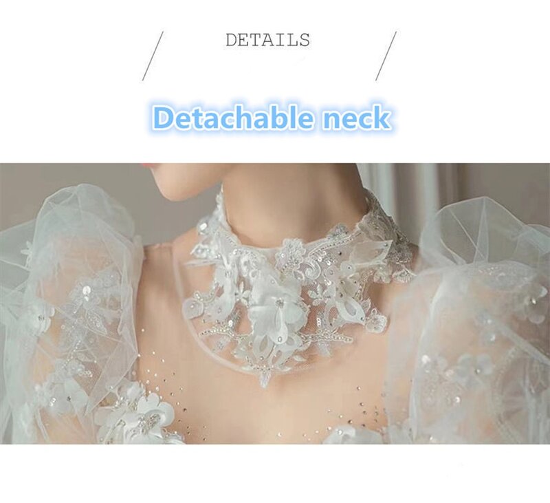 Gaun Pengantin Gaun Bola Satin Wanita Gaun Pengantin Gaun Pengantin Pola Bunga 3D Kristal Leher Tinggi Dapat Dilepas Mewah Putri