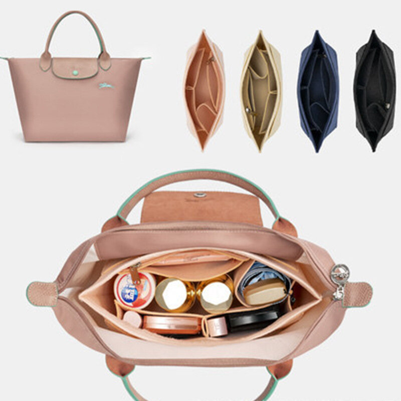 Bolsa de inserción de fieltro para Longchamp, bolso de mano, bolsa de forro, bolsa de maquillaje de tela de fieltro, soporte de viaje, organizador de monedero de inserción portátil