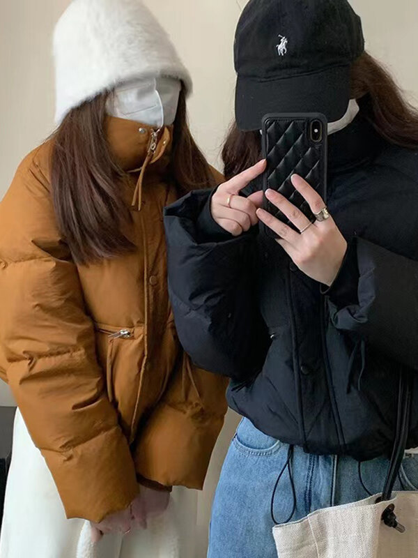 Koreaanse Zwarte Katoenen Jas Donsjas Vrouwen Opstaande Kraag En Warme Katoenen Jas Dames Losse En Veelzijdige Winter