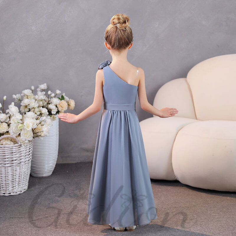 Kids One-Shoulder Chiffon Junior Bridesmaid Dress Wedding Ceremony Pageant Ball Evening-Gow Show Banquet Birthday Party Event