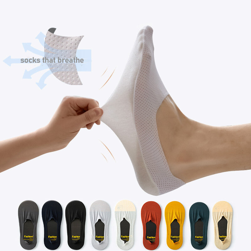 4 Pairs Summer Autumn Men's Mesh Boat Socks Invisible Skin-friendly Breathable Comfortable Casual Non-slip Hollow Low Cut Socks