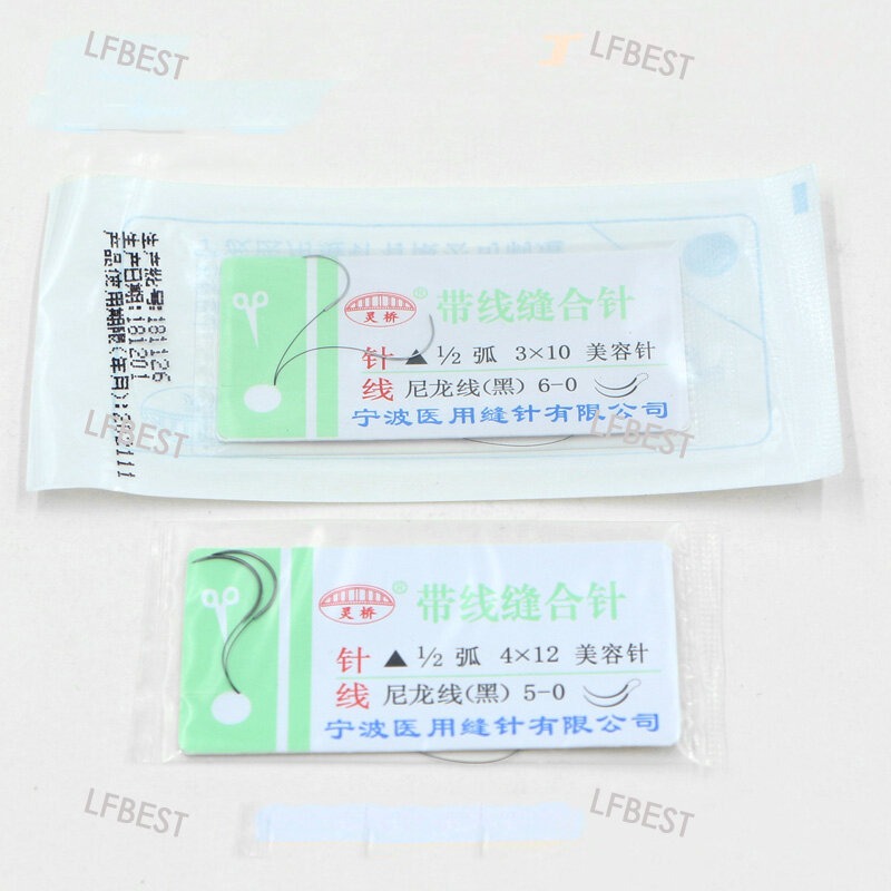 Lingqiao com agulha de sutura dupla pálpebra embedding rosca beleza polímero náilon sutura ângulo agulha operação nano traço