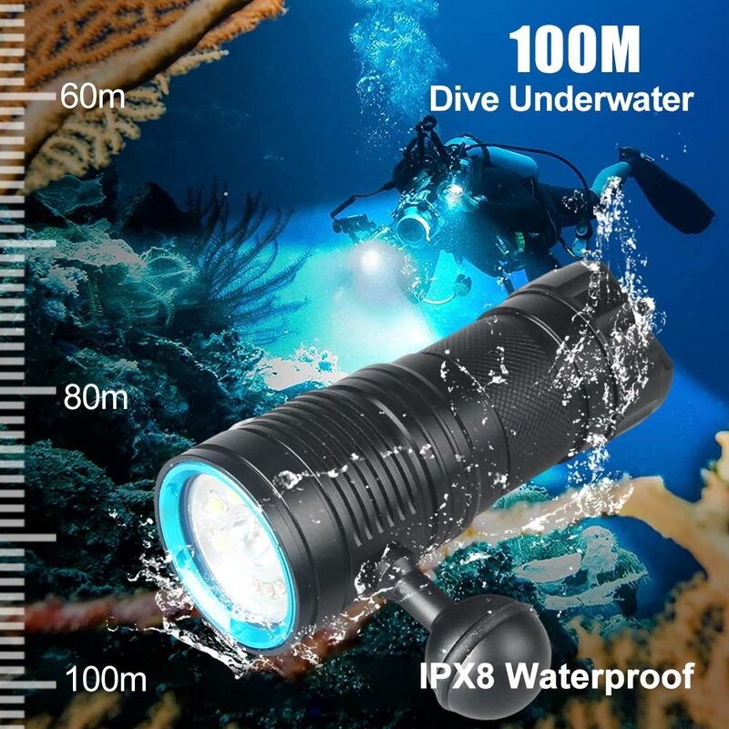 Luz de vídeo subacuática para buceo, linterna Led para fotografía submarina