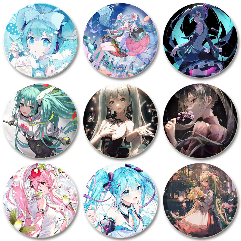 Hatsune Miku Brooch on Backpack, Handmade Round Brooches, Cute   Pins, Anime Icon Badges for Clothes