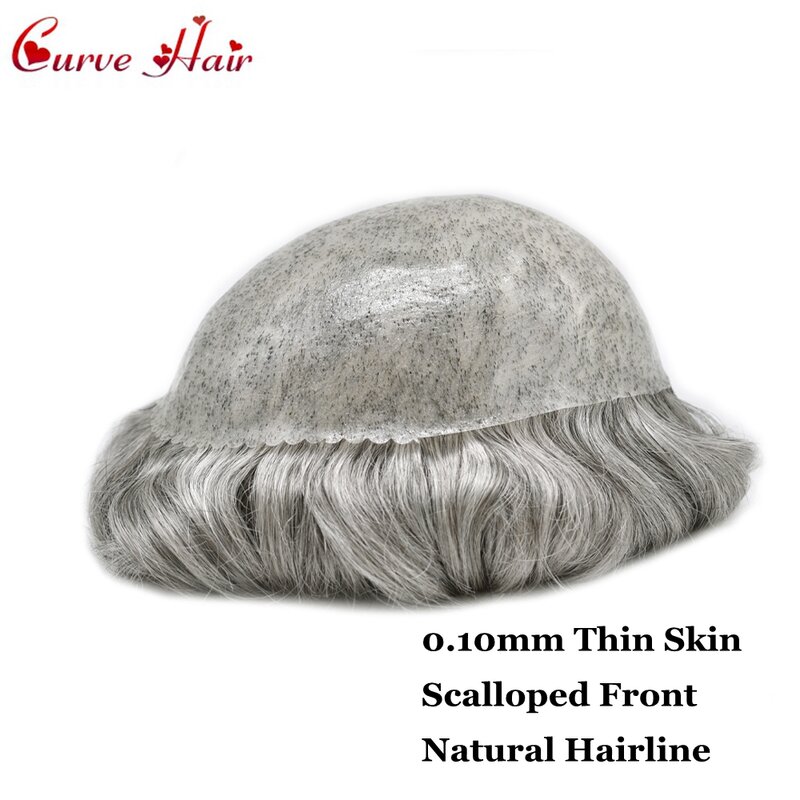 Substituição do cabelo humano para homens, peruca do plutônio, prótese capilar do cabelo, perucas do cabelo, sistemas masculinos do cabelo, 0.10mm poli