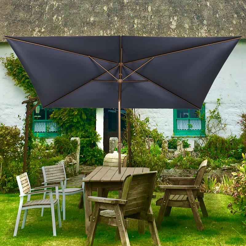 Guarda-chuva de mesa retangular ao ar livre com manivela e botão, inclinação, guarda-chuva do pátio, azul marinho, 6,5x10 pés