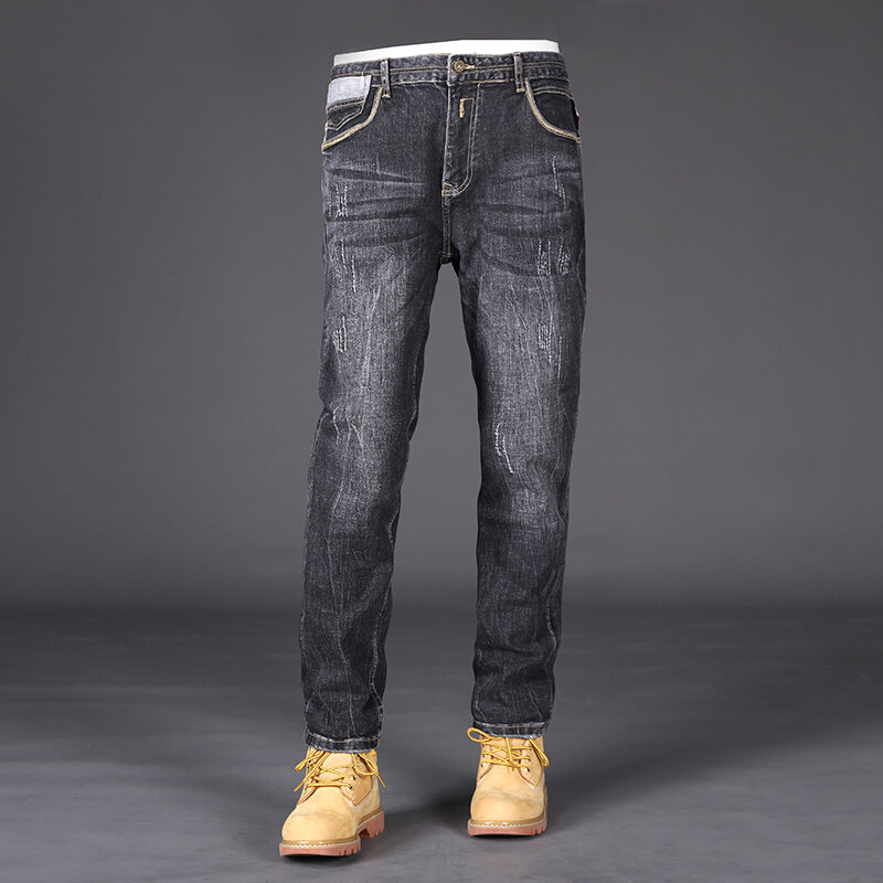Nieuwe Designer Fashion Heren Jeans Retro Zwart Grijs Stretch Slim Fit Gescheurde Jeans Heren Italiaanse Stijl Vintage Casual Denim Broek