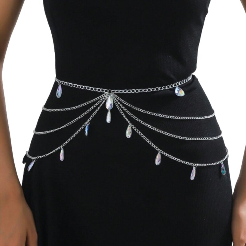 Taillenkette Y2K Hip Hop Kette Elegante Wassertropfen Diamantkette für Party/Club