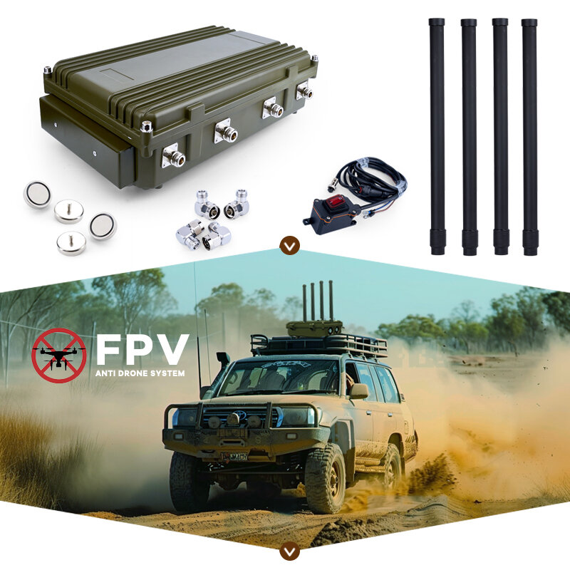 4 saluran 720-1050MHz 2.4G 160W instalasi-gratis kendaraan dipasang untuk penggunaan mobil GaN Anti FPV Drone pertahanan perangkat Customisable