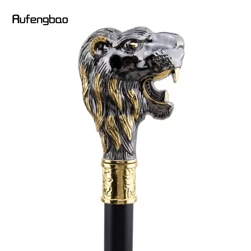 Golden Black Lion Head con baffi Single Joint Fashion Walking Stick decorativo Vampire Cospaly Walking Cane Crosier 93cm