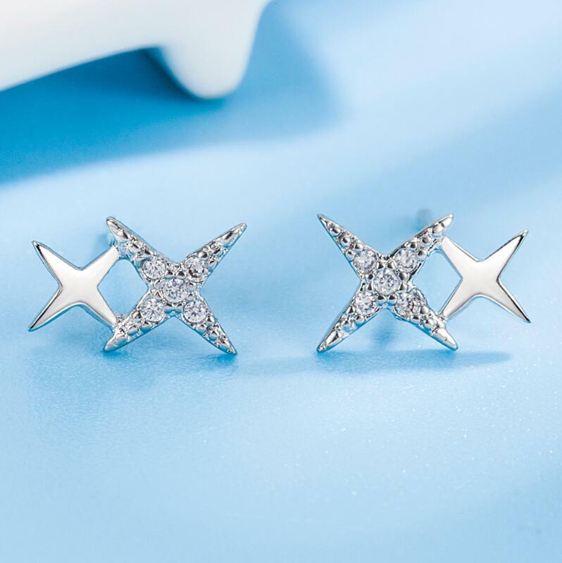 Anting-anting kancing bintang zirkon berkilau trendi untuk hadiah Aksesori perak murni 925 perhiasan pesta Wanita Mode