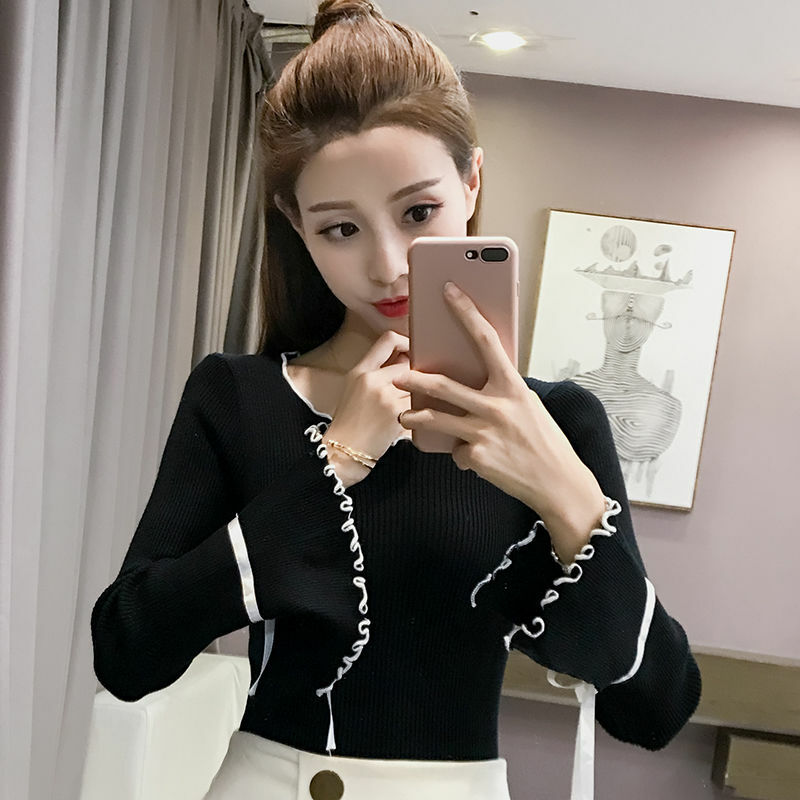 2023 Spring Autumn Women New Round Neck Sweater Tops Female Slim Knitted Pullover Tops Ladies Solid Color Casual Jumpers U376