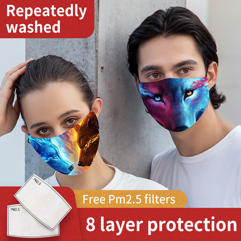 Хлопковая ветрозащитная и теплая маска с принтом холодная защита PM2.5 лист фильтров зимняя Тканевая маска новый год, праздник весны Рождество