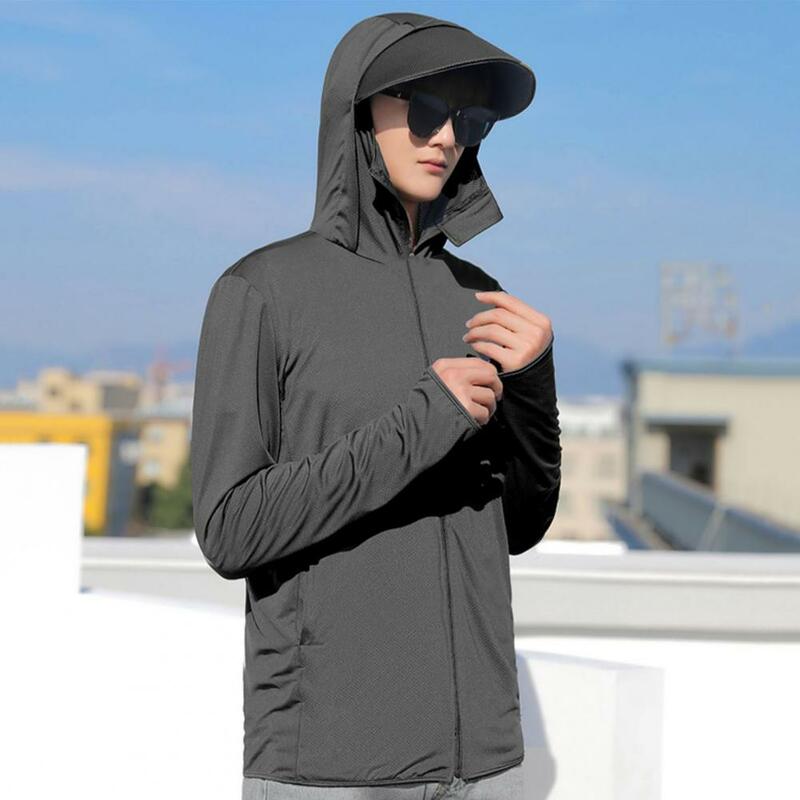 Men Summer Jacket Sunscreen Coat Hooded Thin Breathable Anti-UV Sun Protection Solid Color Long Sleeves Male Cycling Clothes