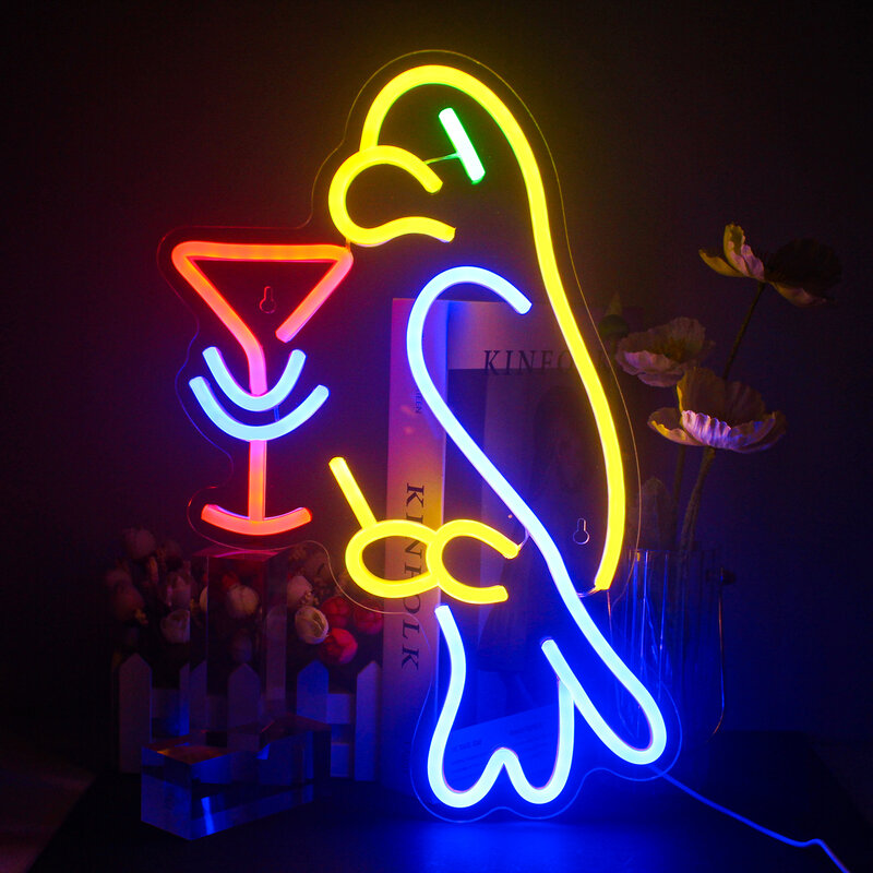 Enseigne au néon Cocktail Bird Wall LED Lights, Art créatif, Maison, Bar, Chambre à coucher, Boutique, Décoration de fête d'anniversaire, Lampe de décoration de chambre, Logo