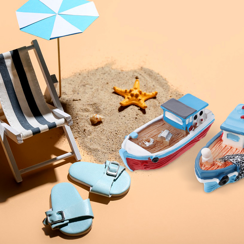 어린이 해변 장난감 미니 낚시 보트 장식, 송진 모델 선박 장식, 4 개