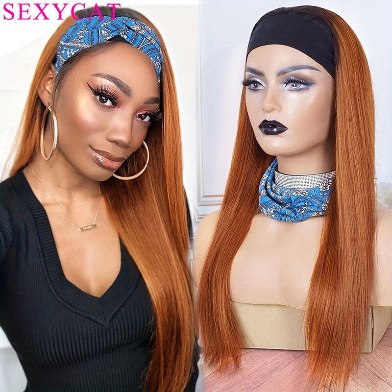 Sexycat Highlight Stirnband Perücken menschliches Haar für schwarze Frauen 1b/30 gerade Stirnband brasilia nische Perücken leimlos keine Spitze Front Perücken