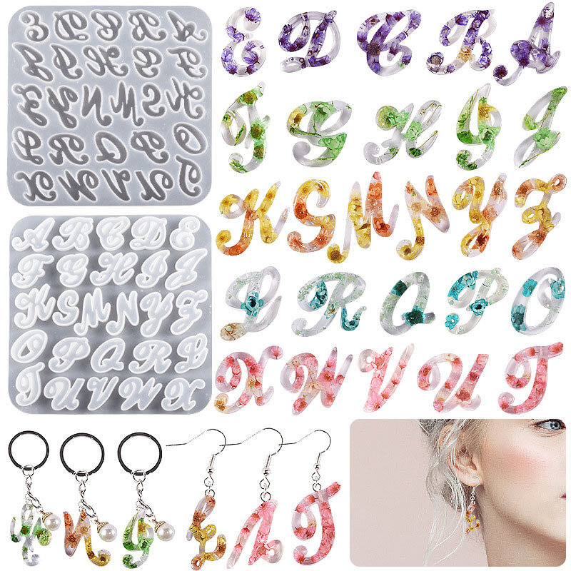 Keychain Alphabet Silicone Mold DIY Letter Number Epoxy Resin Mold Keychain Earring Pendant Epoxy Resin Jewelry Crafts Casting