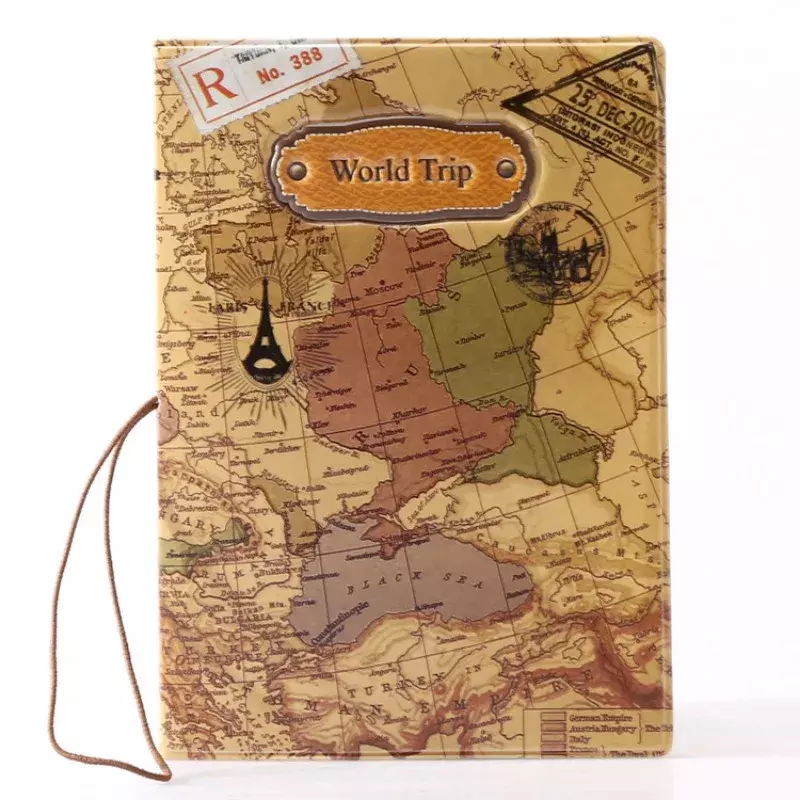 3D Design Vintage World Trip Passport Cover ID Credit Card Bag Pu Leather Passport Holder 14*9.6CM Pink Blue Brown