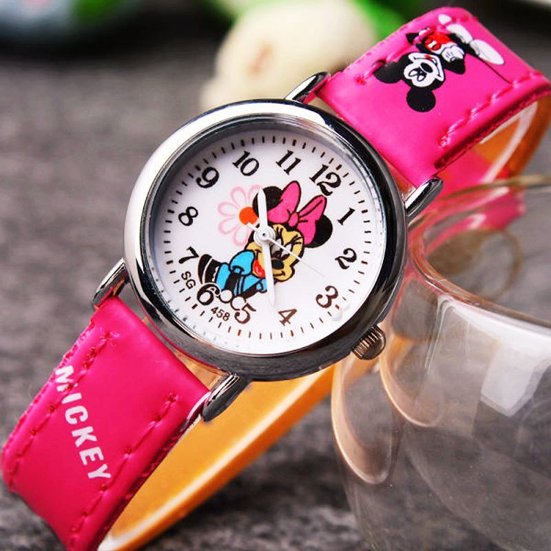 Disney-relojes de cuarzo con dibujos animados para niñas y niños, relojes de pulsera con diseño de Mickey y Minnie, a la moda