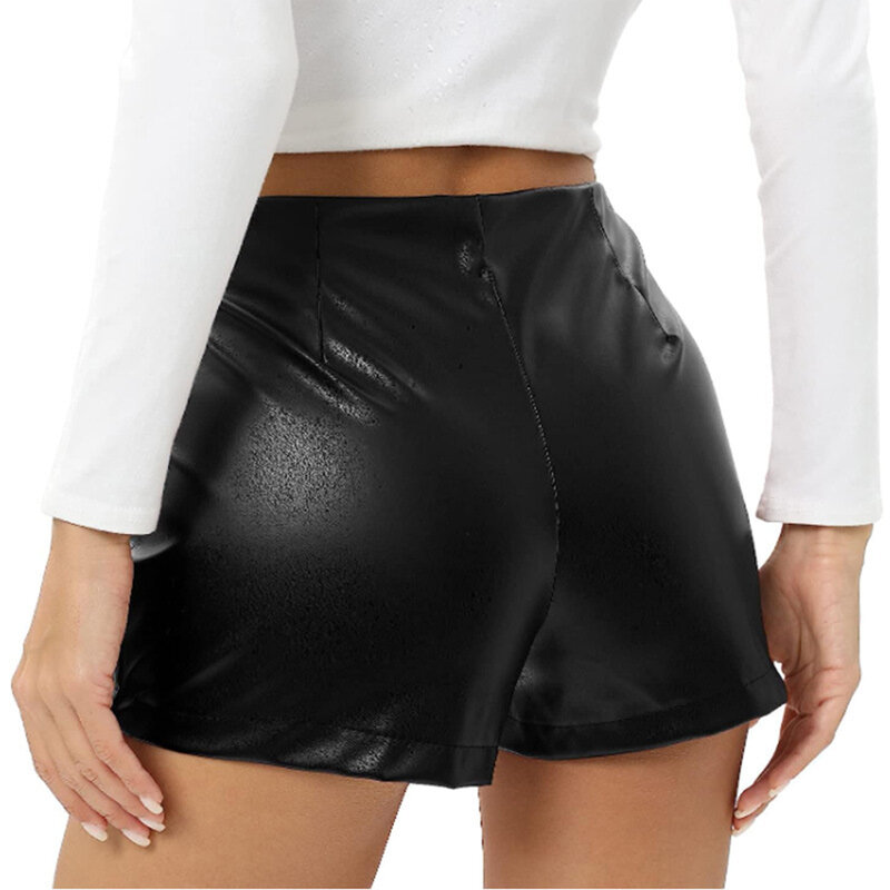 Womens Zipper Hot Shorts Pants for pole dancing Casual High Waist PU Leather Shorts Nightclub Rave Party Music Festival Costume