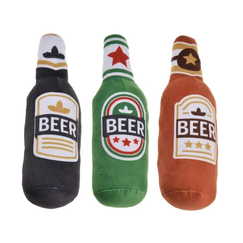 Lovely Dog Squeak Toy Small Beer Bottle Toy Interactive Dog Plush- Tug-of-war Toy for Medium Large Dogs