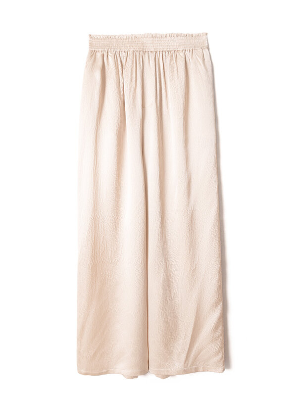Pantalones de satén con diseño de bolsillo para mujer, pantalones cómodos de seda de morera 2024 Natural, cintura de flor Beige, 100%